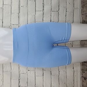 Unbranded Athletic High Wide Waisted Ribbed Yoga Short Legging Shorts Light Blue